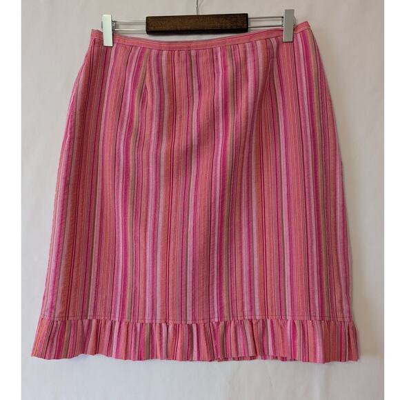 Talbots Womens Pink Stripe Ruffle‎ Hem A Line Skirt Size 12 Coquette Preppy - Picture 1 of 8